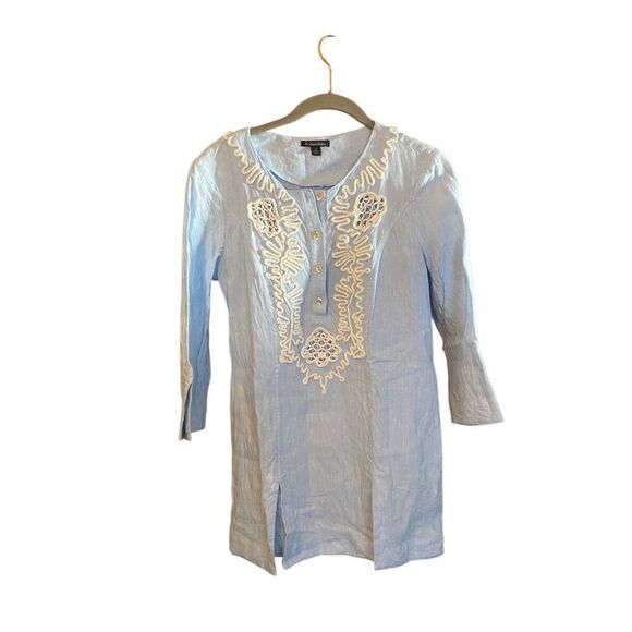 Brooks brothers, women’s blue embroidered tunic top size 2 - Picture 2 of 6